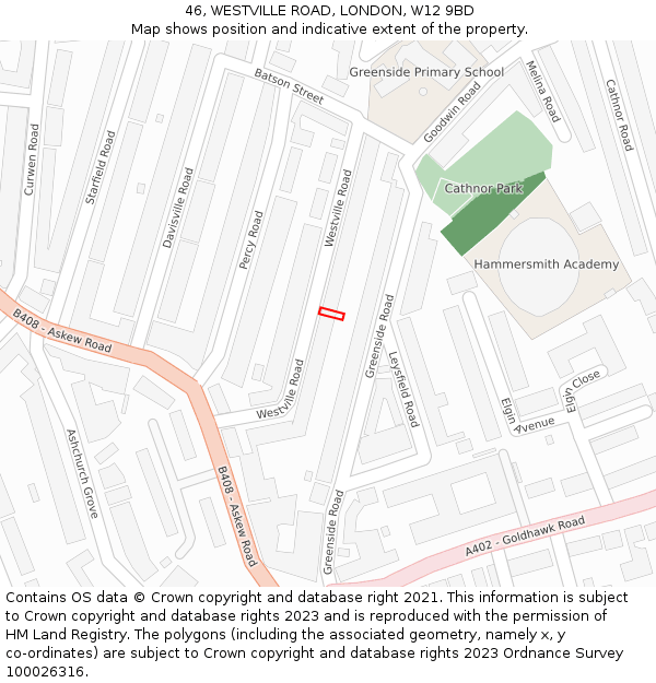 46, WESTVILLE ROAD, LONDON, W12 9BD: Location map and indicative extent of plot