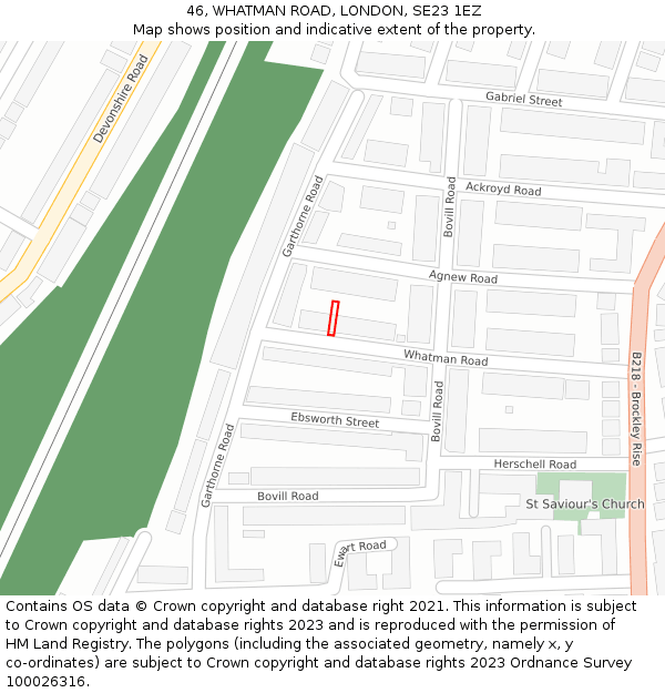 46, WHATMAN ROAD, LONDON, SE23 1EZ: Location map and indicative extent of plot