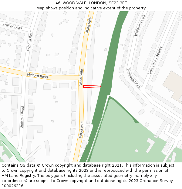46, WOOD VALE, LONDON, SE23 3EE: Location map and indicative extent of plot
