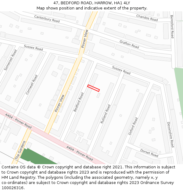 47, BEDFORD ROAD, HARROW, HA1 4LY: Location map and indicative extent of plot