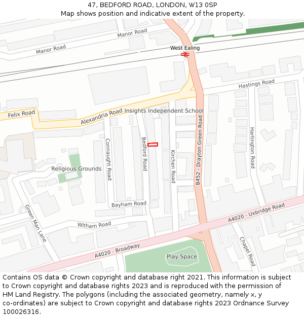 47, BEDFORD ROAD, LONDON, W13 0SP: Location map and indicative extent of plot