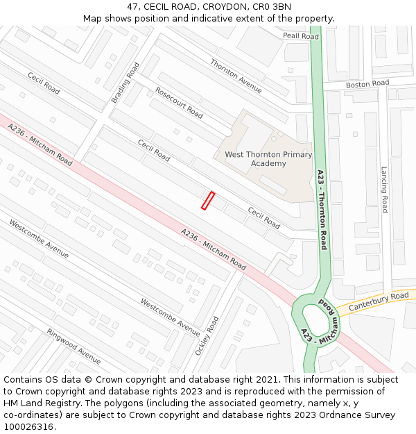 47, CECIL ROAD, CROYDON, CR0 3BN: Location map and indicative extent of plot