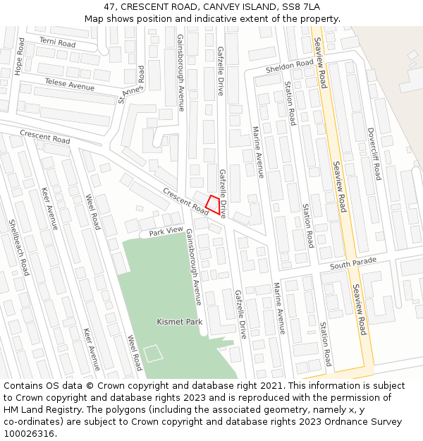 47, CRESCENT ROAD, CANVEY ISLAND, SS8 7LA: Location map and indicative extent of plot