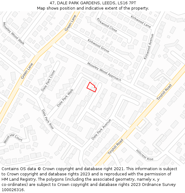 47, DALE PARK GARDENS, LEEDS, LS16 7PT: Location map and indicative extent of plot