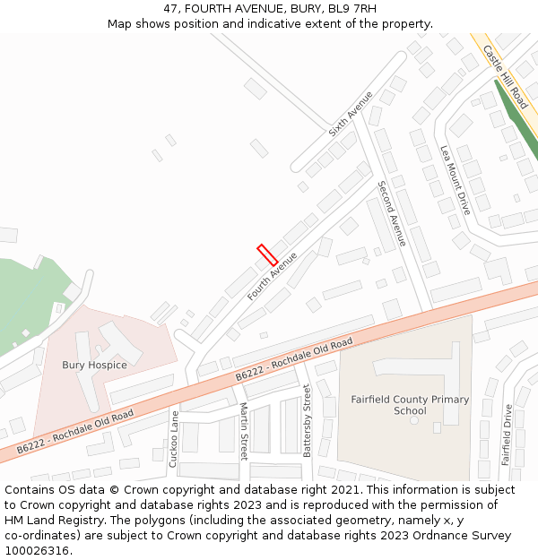 47, FOURTH AVENUE, BURY, BL9 7RH: Location map and indicative extent of plot