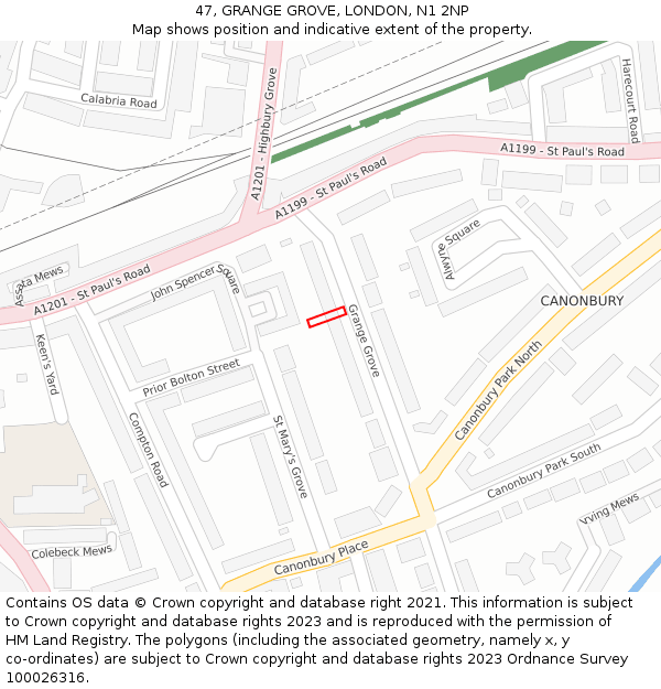 47, GRANGE GROVE, LONDON, N1 2NP: Location map and indicative extent of plot