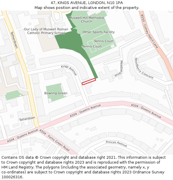 47, KINGS AVENUE, LONDON, N10 1PA: Location map and indicative extent of plot