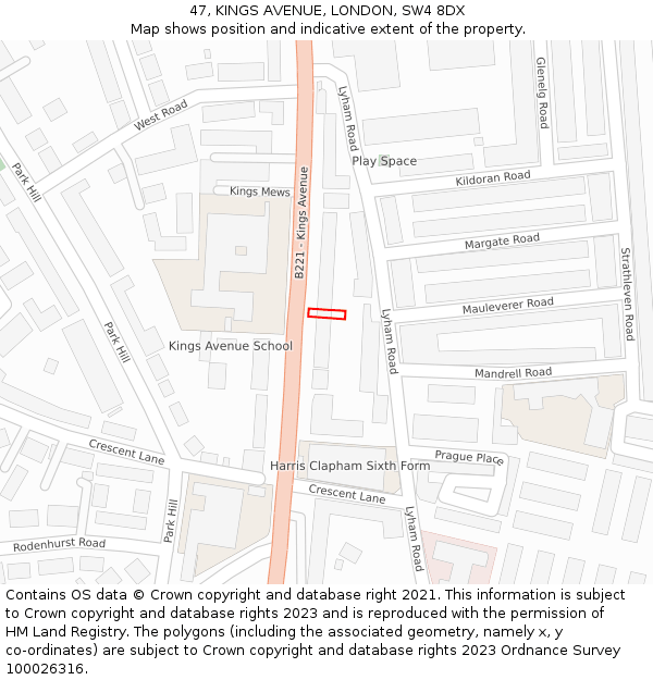 47, KINGS AVENUE, LONDON, SW4 8DX: Location map and indicative extent of plot