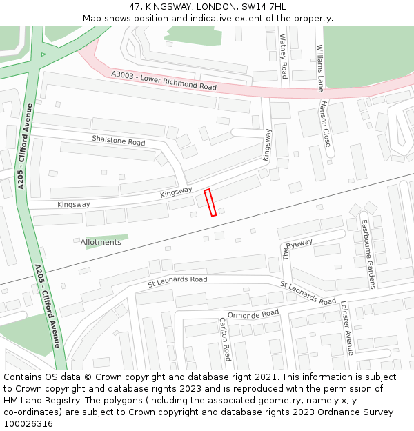 47, KINGSWAY, LONDON, SW14 7HL: Location map and indicative extent of plot