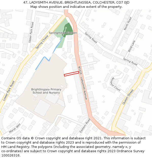 47, LADYSMITH AVENUE, BRIGHTLINGSEA, COLCHESTER, CO7 0JD: Location map and indicative extent of plot
