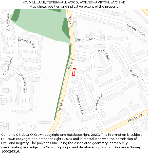 47, MILL LANE, TETTENHALL WOOD, WOLVERHAMPTON, WV6 8HD: Location map and indicative extent of plot
