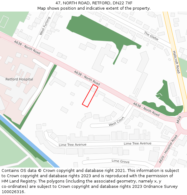 47, NORTH ROAD, RETFORD, DN22 7XF: Location map and indicative extent of plot