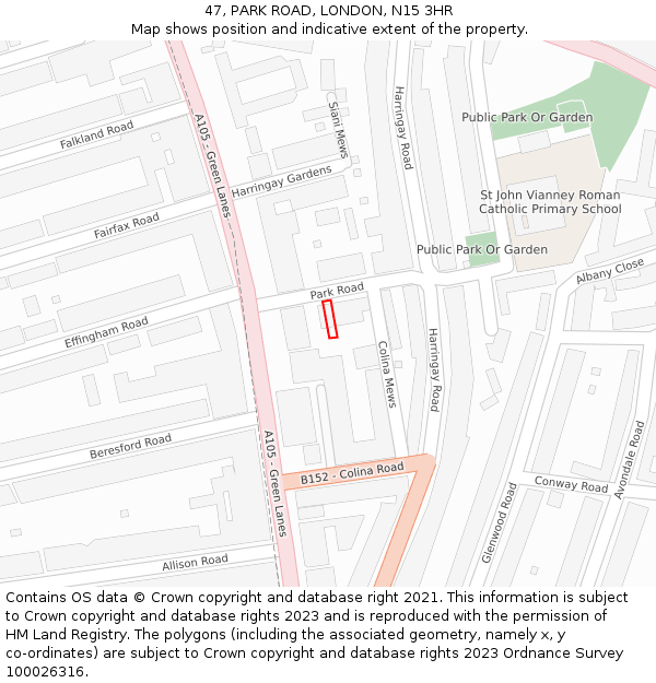 47, PARK ROAD, LONDON, N15 3HR: Location map and indicative extent of plot