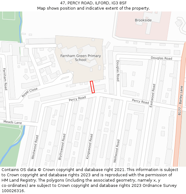 47, PERCY ROAD, ILFORD, IG3 8SF: Location map and indicative extent of plot