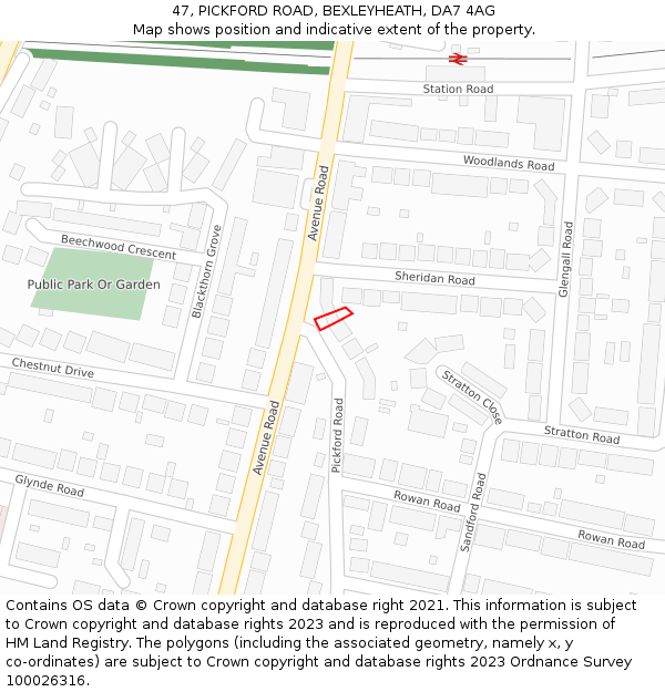 47, PICKFORD ROAD, BEXLEYHEATH, DA7 4AG: Location map and indicative extent of plot