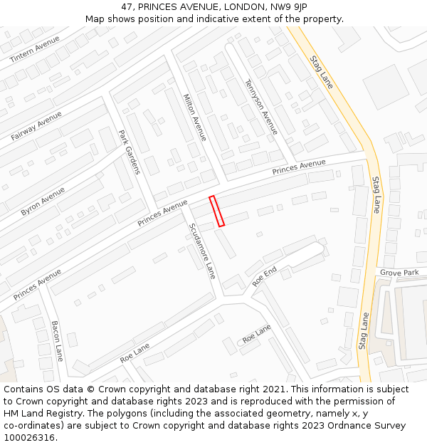 47, PRINCES AVENUE, LONDON, NW9 9JP: Location map and indicative extent of plot