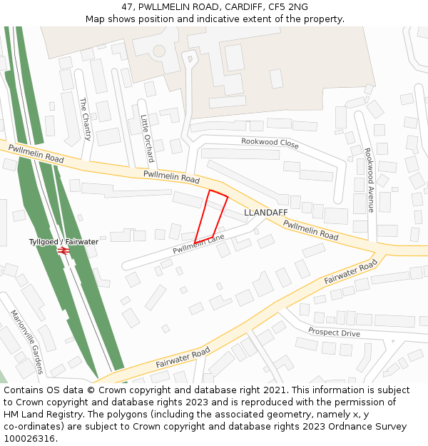 47, PWLLMELIN ROAD, CARDIFF, CF5 2NG: Location map and indicative extent of plot