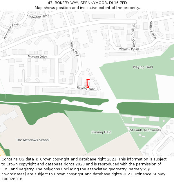 47, ROKEBY WAY, SPENNYMOOR, DL16 7FD: Location map and indicative extent of plot