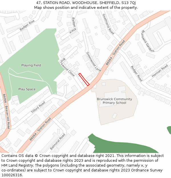 47, STATION ROAD, WOODHOUSE, SHEFFIELD, S13 7QJ: Location map and indicative extent of plot