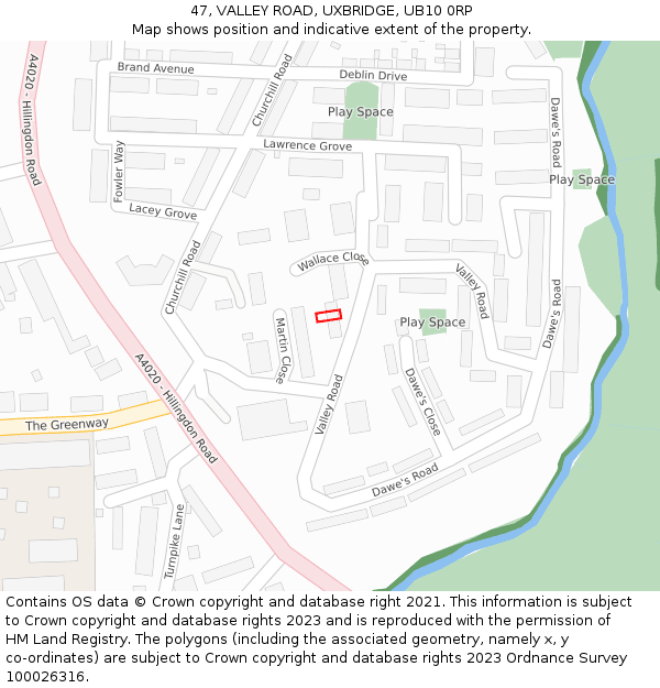 47, VALLEY ROAD, UXBRIDGE, UB10 0RP: Location map and indicative extent of plot