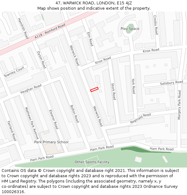 47, WARWICK ROAD, LONDON, E15 4JZ: Location map and indicative extent of plot