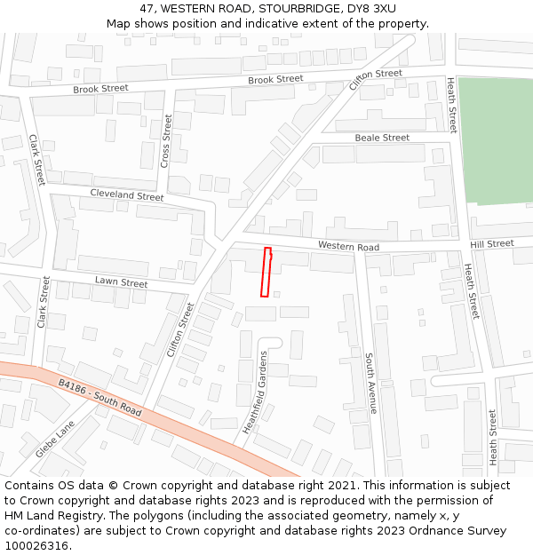 47, WESTERN ROAD, STOURBRIDGE, DY8 3XU: Location map and indicative extent of plot