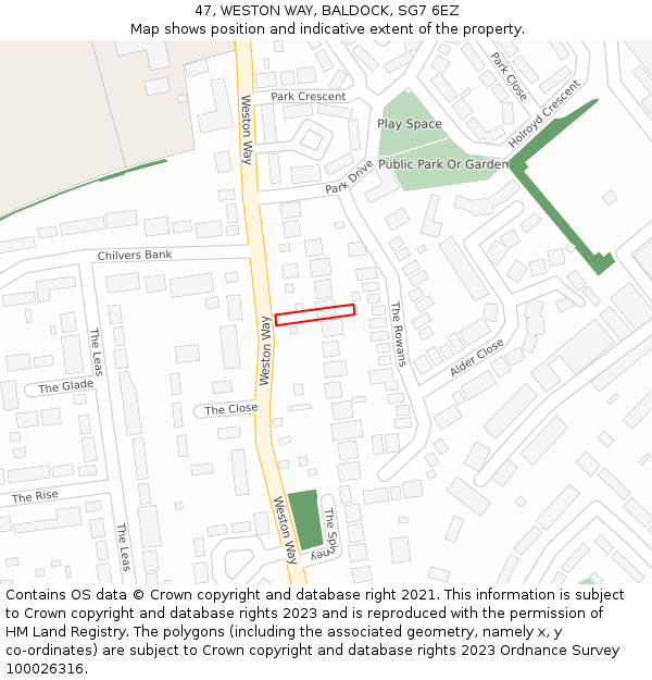 47, WESTON WAY, BALDOCK, SG7 6EZ: Location map and indicative extent of plot