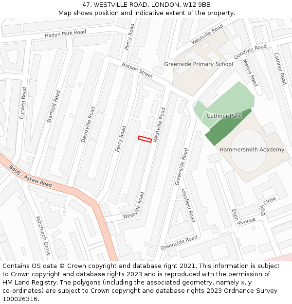 47, WESTVILLE ROAD, LONDON, W12 9BB: Location map and indicative extent of plot
