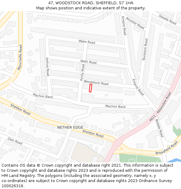 47, WOODSTOCK ROAD, SHEFFIELD, S7 1HA: Location map and indicative extent of plot
