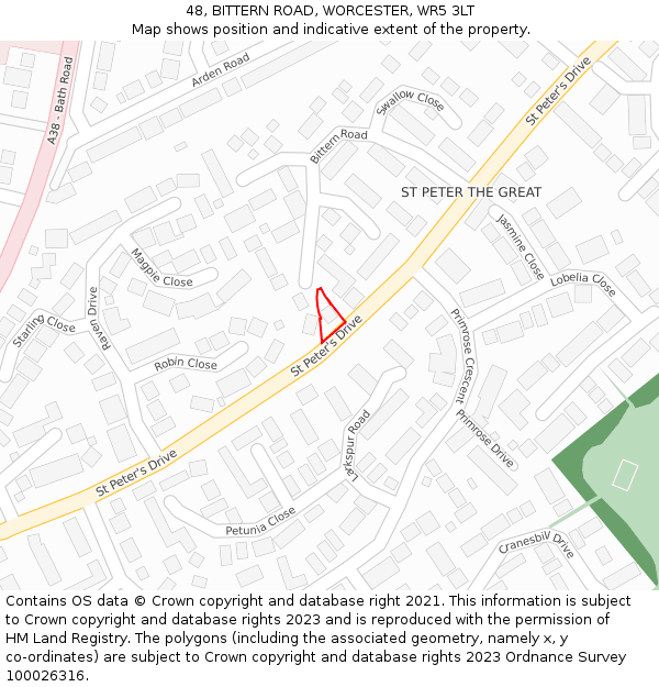 48, BITTERN ROAD, WORCESTER, WR5 3LT: Location map and indicative extent of plot