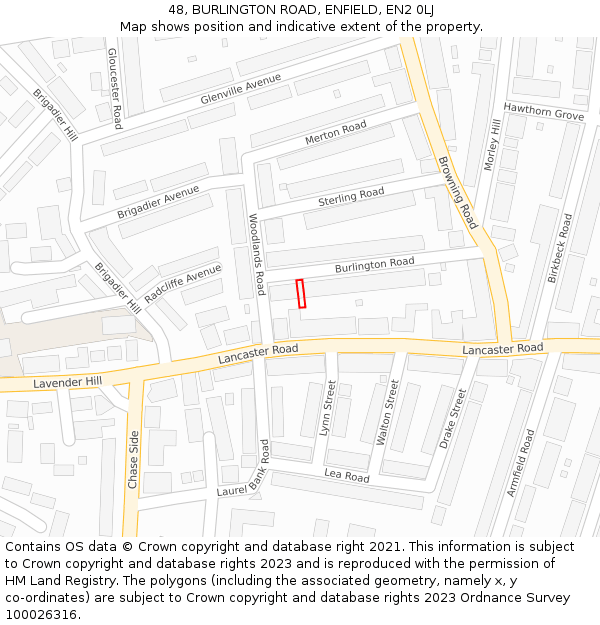 48, BURLINGTON ROAD, ENFIELD, EN2 0LJ: Location map and indicative extent of plot