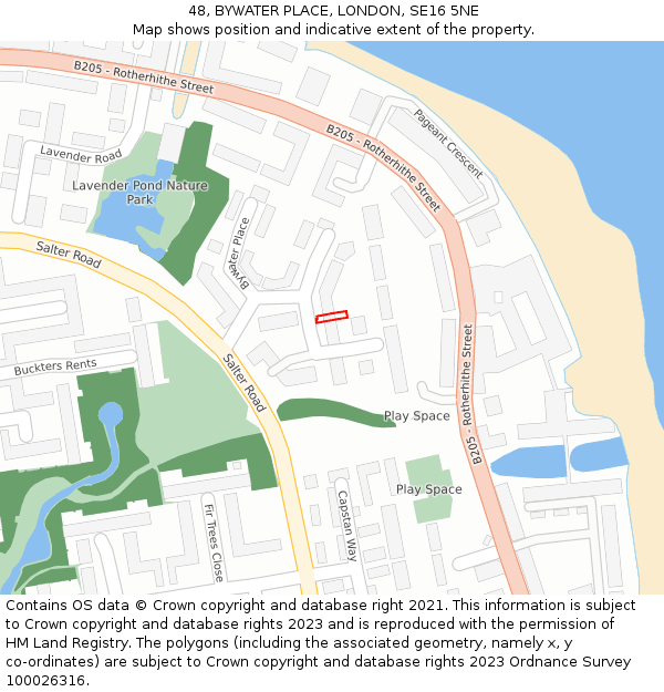 48, BYWATER PLACE, LONDON, SE16 5NE: Location map and indicative extent of plot