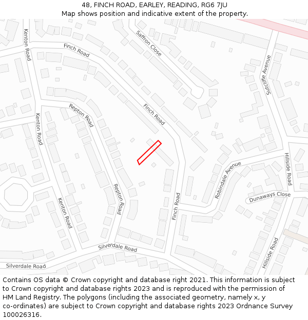 48, FINCH ROAD, EARLEY, READING, RG6 7JU: Location map and indicative extent of plot