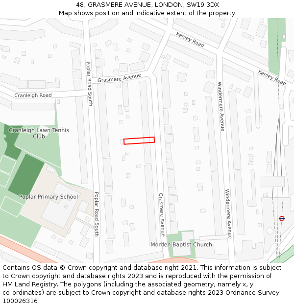 48, GRASMERE AVENUE, LONDON, SW19 3DX: Location map and indicative extent of plot