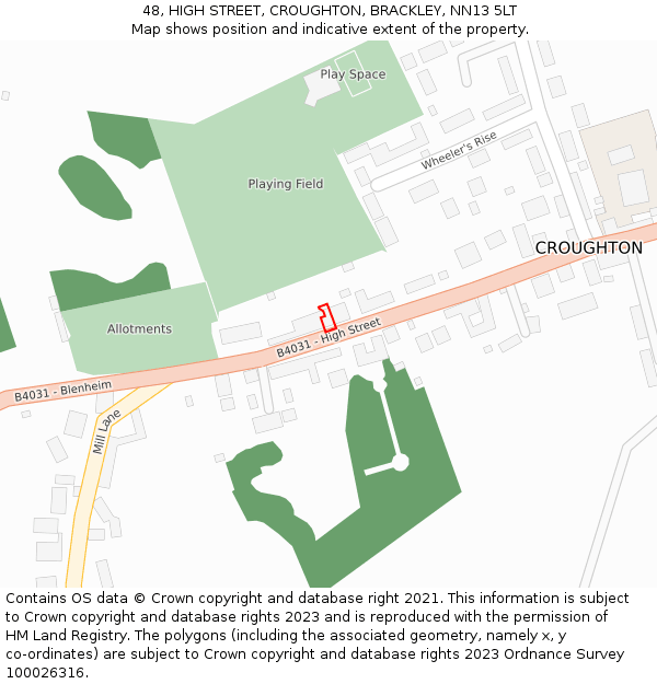 48, HIGH STREET, CROUGHTON, BRACKLEY, NN13 5LT: Location map and indicative extent of plot