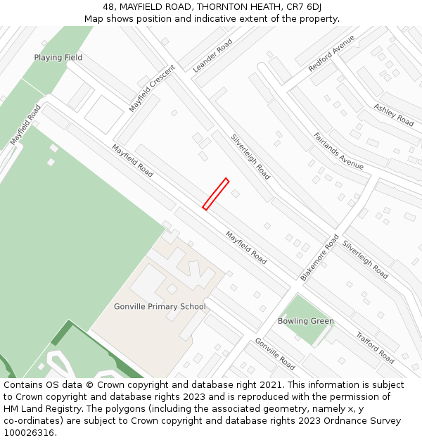 48, MAYFIELD ROAD, THORNTON HEATH, CR7 6DJ: Location map and indicative extent of plot