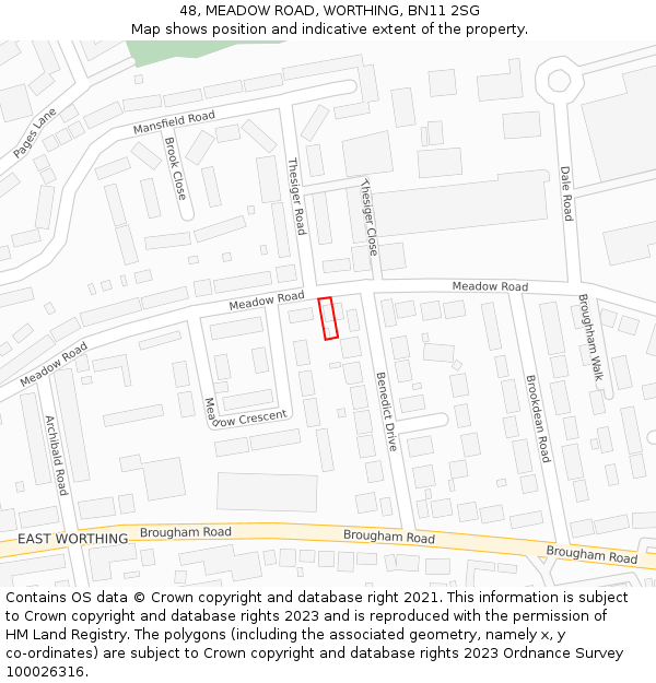 48, MEADOW ROAD, WORTHING, BN11 2SG: Location map and indicative extent of plot