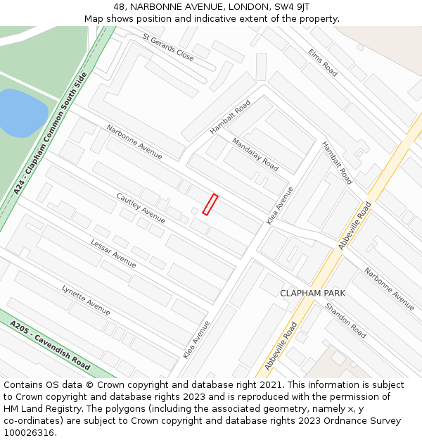 48, NARBONNE AVENUE, LONDON, SW4 9JT: Location map and indicative extent of plot