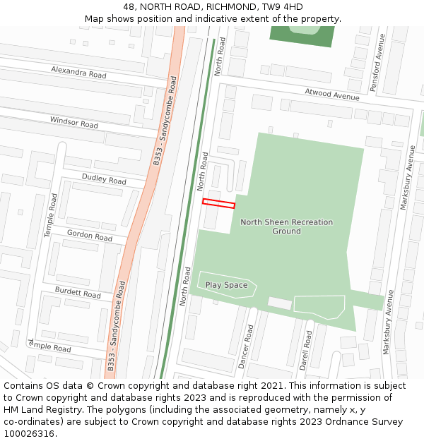 48, NORTH ROAD, RICHMOND, TW9 4HD: Location map and indicative extent of plot