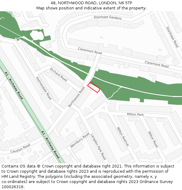 48, NORTHWOOD ROAD, LONDON, N6 5TP: Location map and indicative extent of plot