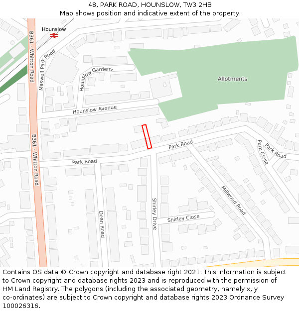 48, PARK ROAD, HOUNSLOW, TW3 2HB: Location map and indicative extent of plot