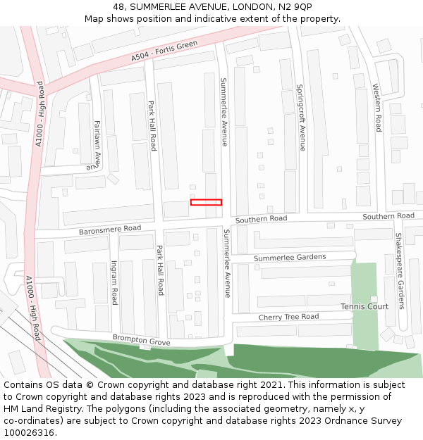 48, SUMMERLEE AVENUE, LONDON, N2 9QP: Location map and indicative extent of plot