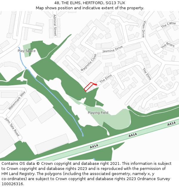 48, THE ELMS, HERTFORD, SG13 7UX: Location map and indicative extent of plot