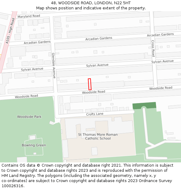 48, WOODSIDE ROAD, LONDON, N22 5HT: Location map and indicative extent of plot