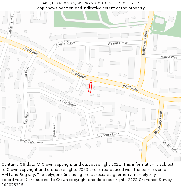 481, HOWLANDS, WELWYN GARDEN CITY, AL7 4HP: Location map and indicative extent of plot