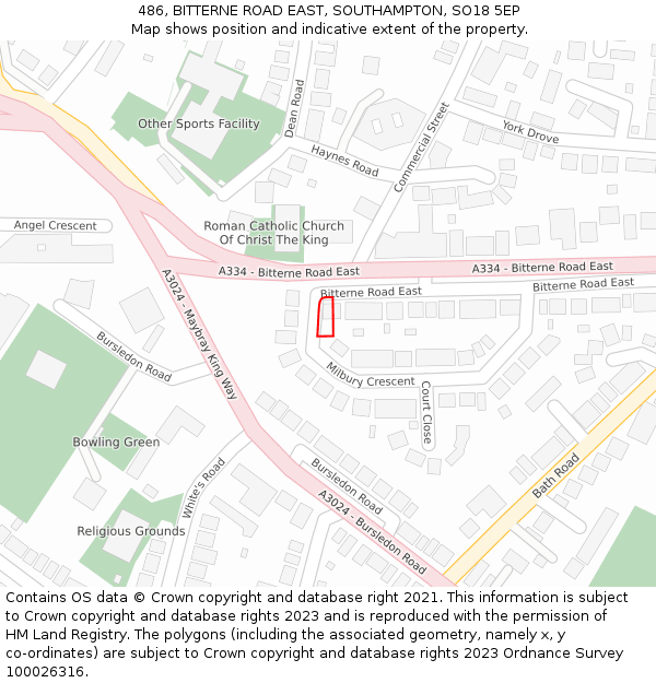 486, BITTERNE ROAD EAST, SOUTHAMPTON, SO18 5EP: Location map and indicative extent of plot