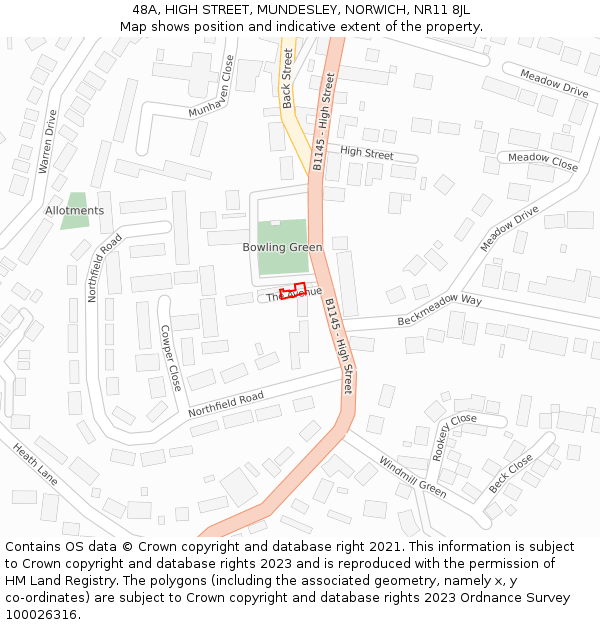 48A, HIGH STREET, MUNDESLEY, NORWICH, NR11 8JL: Location map and indicative extent of plot