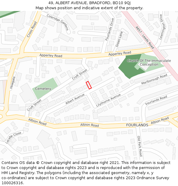 49, ALBERT AVENUE, BRADFORD, BD10 9QJ: Location map and indicative extent of plot