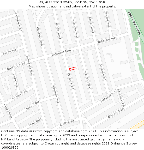 49, ALFRISTON ROAD, LONDON, SW11 6NR: Location map and indicative extent of plot