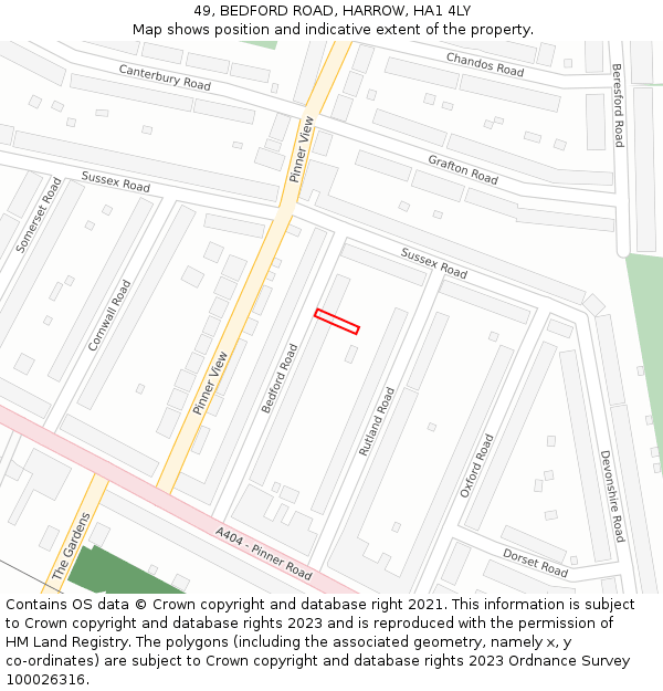 49, BEDFORD ROAD, HARROW, HA1 4LY: Location map and indicative extent of plot